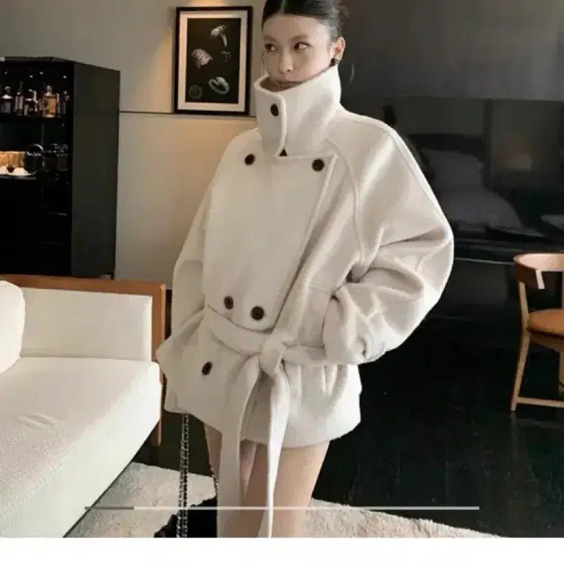 [BUNJANG] Belted Raglan Half Coat - Ivory / 벨티드 래글런 하프 코트 아이보리