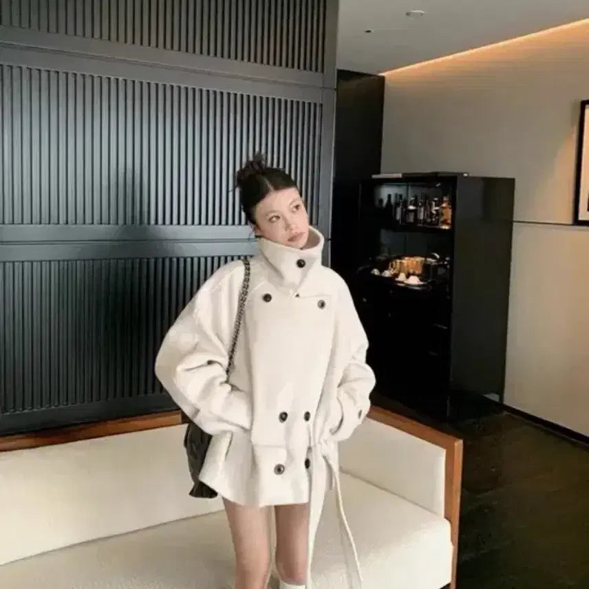 [BUNJANG] Belted Raglan Half Coat - Ivory / 벨티드 래글런 하프 코트 아이보리