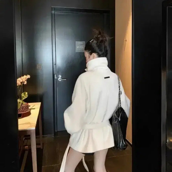 [BUNJANG] Belted Raglan Half Coat - Ivory / 벨티드 래글런 하프 코트 아이보리