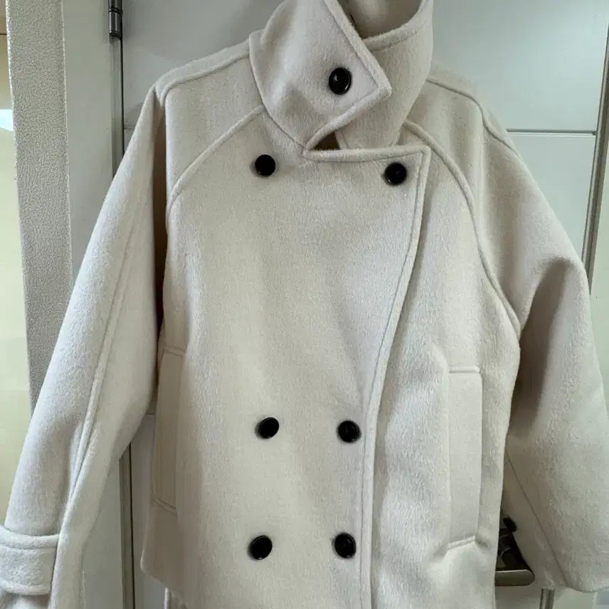 [BUNJANG] Belted Raglan Half Coat - Ivory / 벨티드 래글런 하프 코트 아이보리