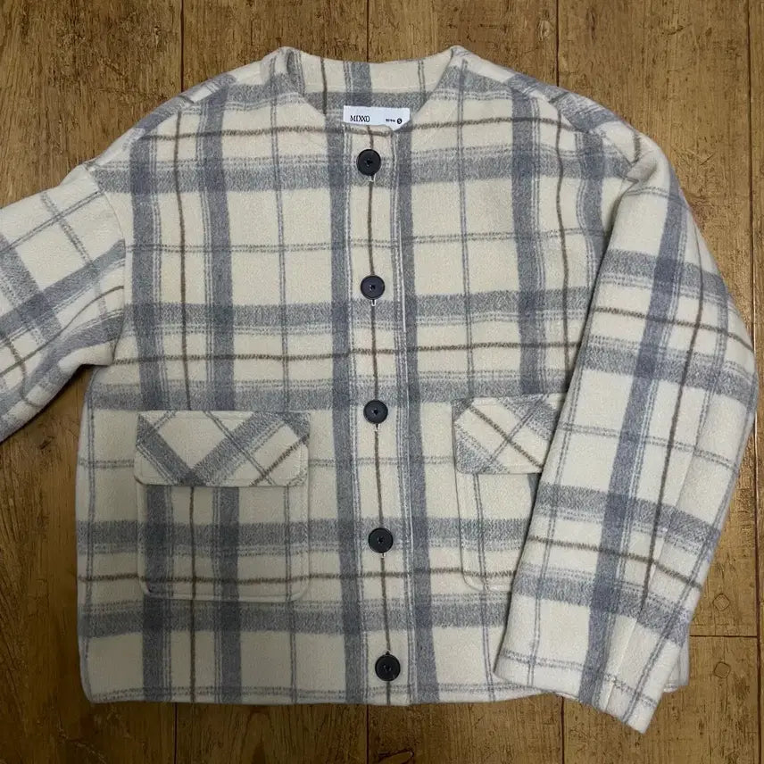 [BUNJANG] MIXXO Checkered Round Neck Flap Pocket Jacket / 미쏘 체크 라운드넥 플랩포켓 자켓 s