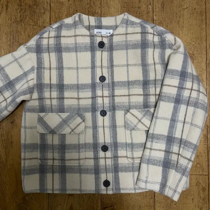 [BUNJANG] MIXXO Checkered Round Neck Flap Pocket Jacket / 미쏘 체크 라운드넥 플랩포켓 자켓 s