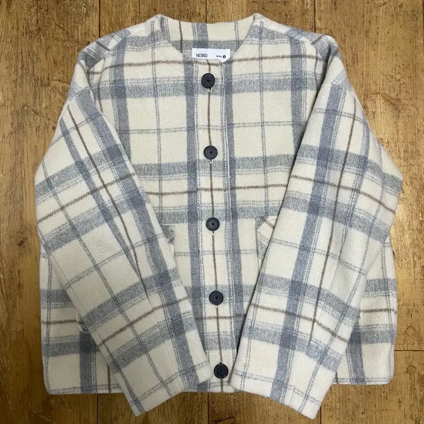 [BUNJANG] MIXXO Checkered Round Neck Flap Pocket Jacket / 미쏘 체크 라운드넥 플랩포켓 자켓 s