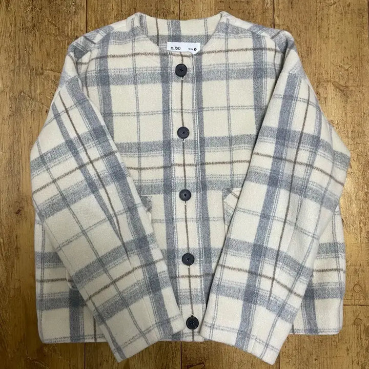 [BUNJANG] MIXXO Checkered Round Neck Flap Pocket Jacket / 미쏘 체크 라운드넥 플랩포켓 자켓 s