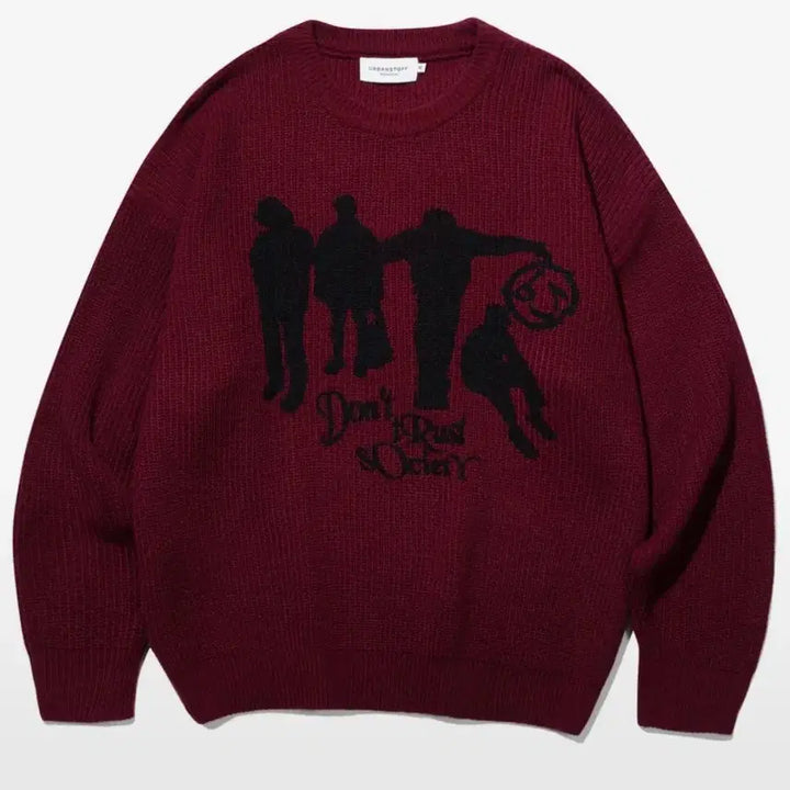 [BUNJANG] Urbanstuff DTS Slogan Crack Knit (Burgundy) / 어반스터프 DTS 슬로건 크랙 니트 (버건디)