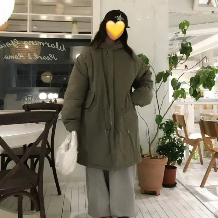[BUNJANG] Khaki Hooded Parka Long Down Jacket / (급처) 카키색 후드 야상 롱패딩 돕바 새상품