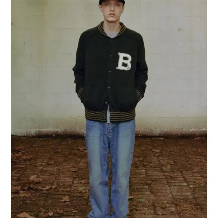 [BUNJANG] Nittley Knit Varsity Cardigan Khaki / 니틀리 KNIT VARSITY CARDIGAN_Khaki