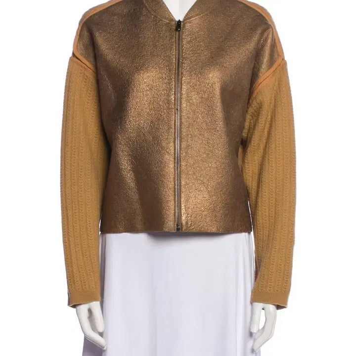 [BUNJANG] Phillip Lim Gold Brown Knit Sleeve Bomber Jacket / 필립림 골드 브라운 니트 소매 봄버 자켓