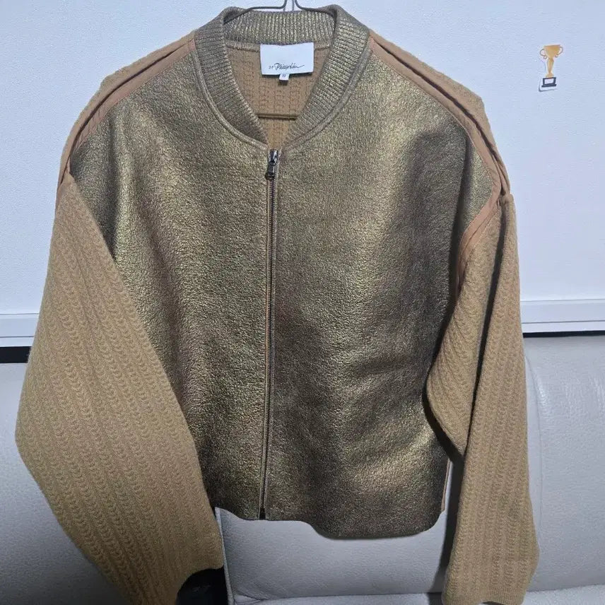 [BUNJANG] Phillip Lim Gold Brown Knit Sleeve Bomber Jacket / 필립림 골드 브라운 니트 소매 봄버 자켓