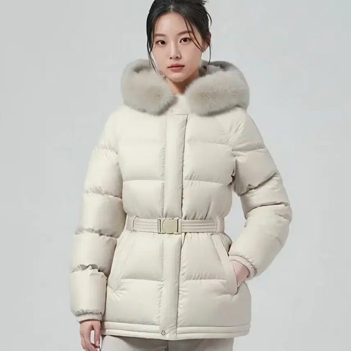 [BUNJANG] K2 K95 Goose Down Jacket with Fox Fur - Oatmeal / K2 K95 베이글 수지패딩 폭스퍼 구스다운 오트밀 90 25FW신상