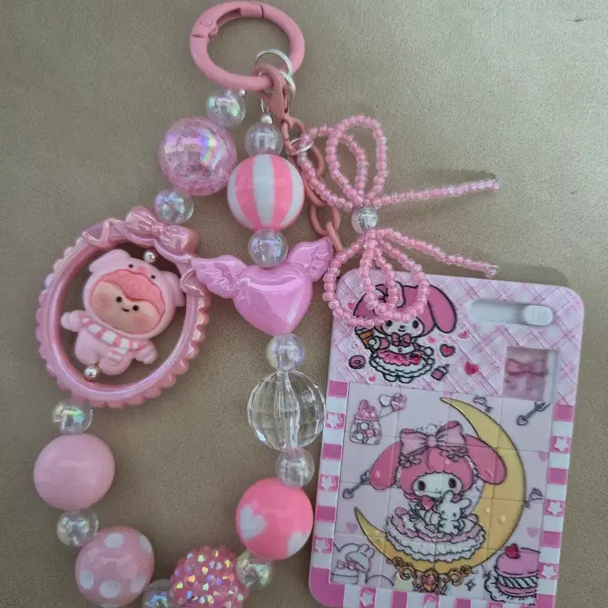 [BUNJANG] My Melody Pink Bead Keyring / 마이멜로디 핑크 비즈 키링