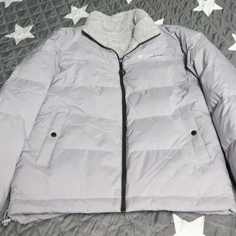 [BUNJANG] Discovery Duck Down Reversible Fleece Padded Jacket (Light Gray, Size 100) / 디스커버리 덕다운 리버시블 후리스 패딩 라이트그레이 (100)