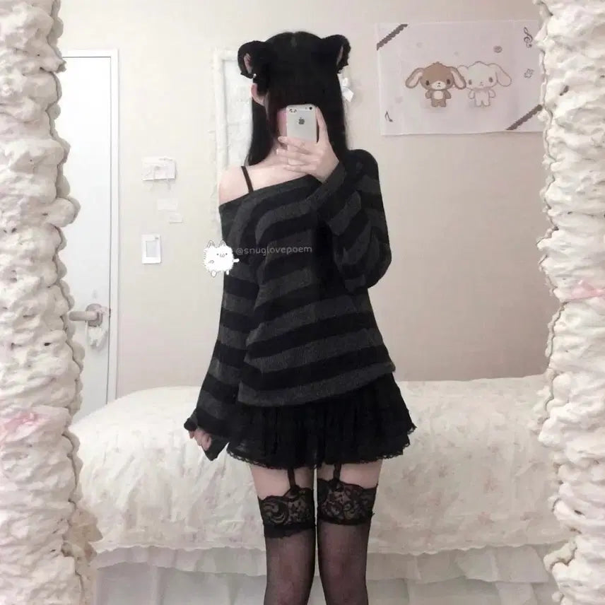 [BUNJANG] Snug Nyanko Hoodie Sweater Kuro Knit / 스너그 냥코후디스웨터 쿠로니트 서냥님 히메라떼갸루