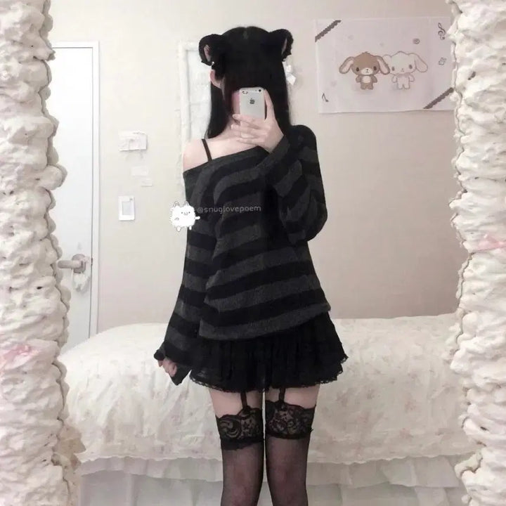 [BUNJANG] Snug Nyanko Hoodie Sweater Kuro Knit / 스너그 냥코후디스웨터 쿠로니트 서냥님 히메라떼갸루
