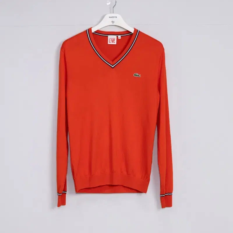 [BUNJANG] Lacoste LIVE Orange V-Neck Knit Sweater / 라코스테 LIVE 오렌지 V넥 니트