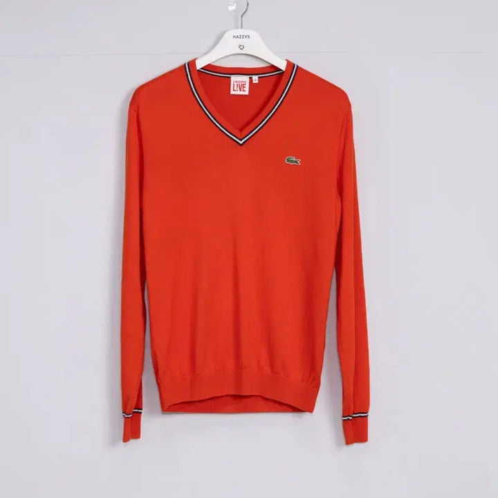[BUNJANG] Lacoste LIVE Orange V-Neck Knit Sweater / 라코스테 LIVE 오렌지 V넥 니트