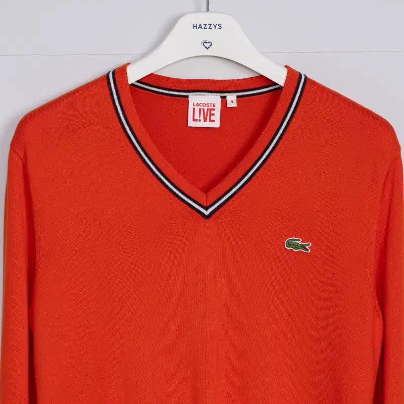 [BUNJANG] Lacoste LIVE Orange V-Neck Knit Sweater / 라코스테 LIVE 오렌지 V넥 니트