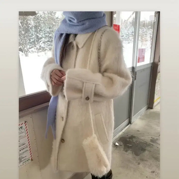 [BUNJANG] The Barnet White Snow Balmacaan Coat / 더바넷 화이트 스노우 발마칸 코트