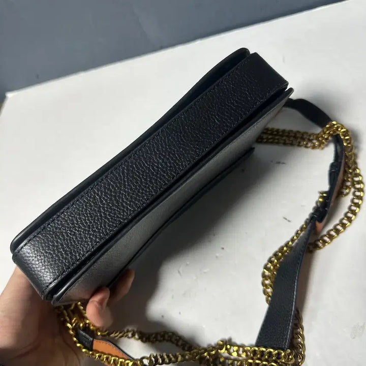 [BUNJANG] Tory Burch Logo Black Leather Chain Crossbody Bag / 토리버치 로고 블랙 가죽 체인 크로스백 가방
