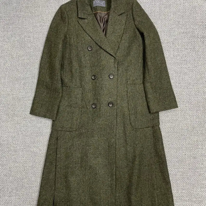 [BUNJANG] Wool 100% Khaki Herringbone Double Long Coat / 울100% 카키 헤링본 롱코트 / 클래식 더블 코트