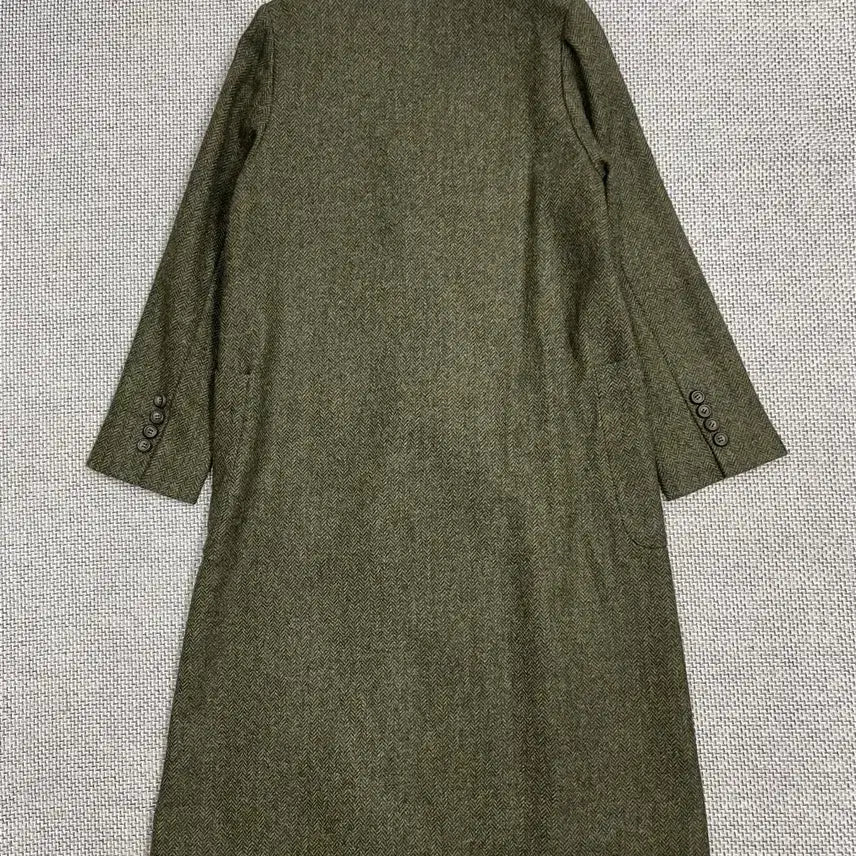 [BUNJANG] Wool 100% Khaki Herringbone Double Long Coat / 울100% 카키 헤링본 롱코트 / 클래식 더블 코트