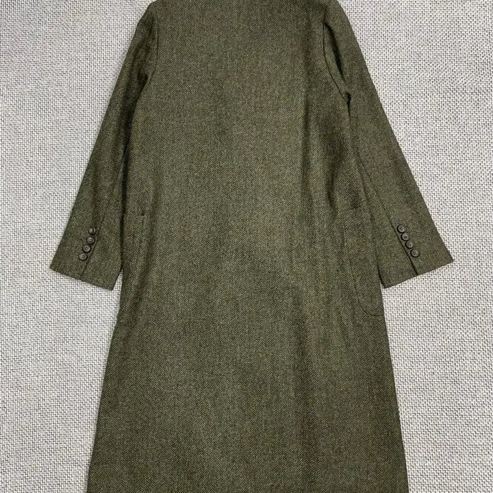 [BUNJANG] Wool 100% Khaki Herringbone Double Long Coat / 울100% 카키 헤링본 롱코트 / 클래식 더블 코트
