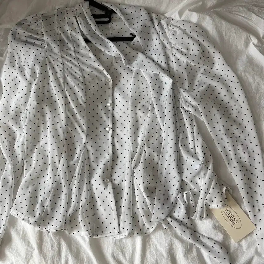 [BUNJANG] Without Summer Dot Scarf Blouse Ivory / (새상품)위드아웃썸머 도트 스카프 블라우스 땡땡이 셔츠 아이보리