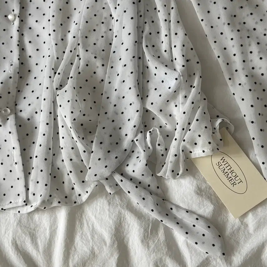 [BUNJANG] Without Summer Dot Scarf Blouse Ivory / (새상품)위드아웃썸머 도트 스카프 블라우스 땡땡이 셔츠 아이보리