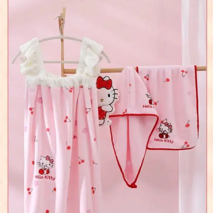 [BUNJANG] Hello Kitty Cherry Shower Robe / [새상품] 헬로키티 체리 원피스형 샤워가운
