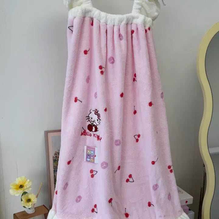 [BUNJANG] Hello Kitty Cherry Shower Robe / [새상품] 헬로키티 체리 원피스형 샤워가운