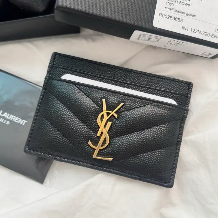 [BUNJANG] Saint Laurent Matelassé Card Holder Gold Black / 생로랑 마틀라쎄 카드 지갑 홀더 금장 블랙