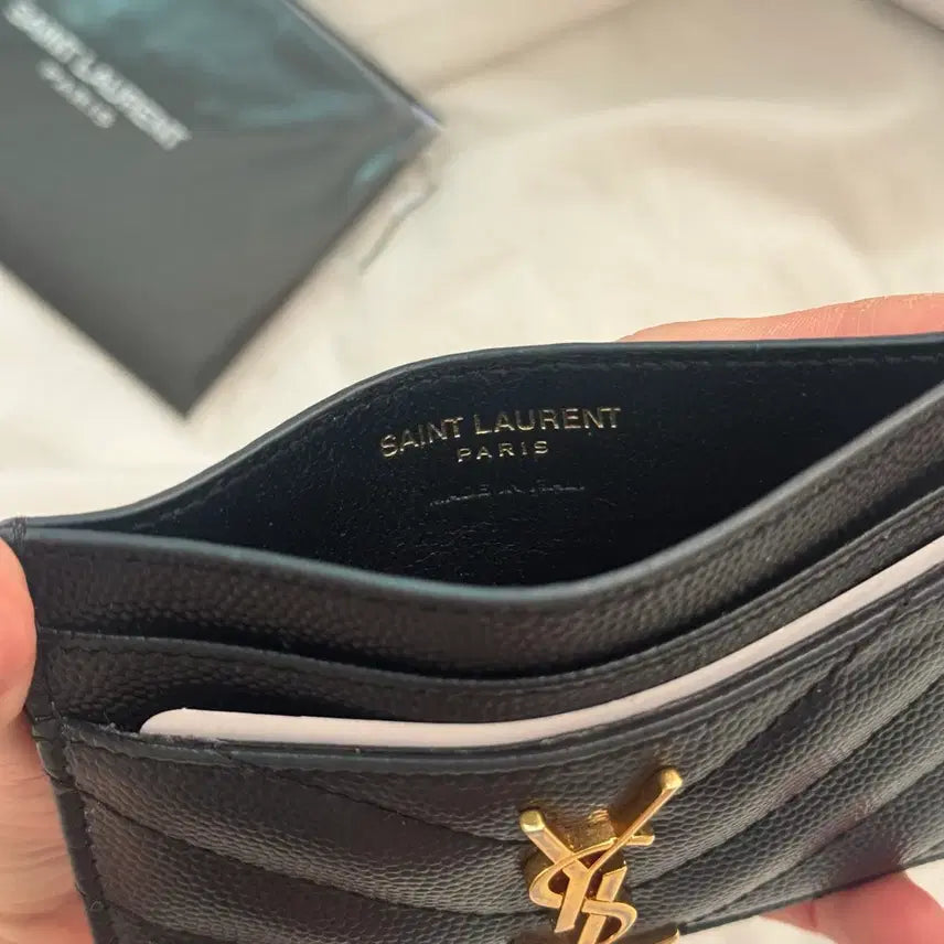 [BUNJANG] Saint Laurent Matelassé Card Holder Gold Black / 생로랑 마틀라쎄 카드 지갑 홀더 금장 블랙