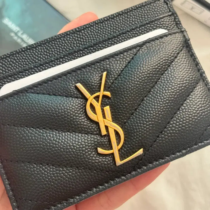 [BUNJANG] Saint Laurent Matelassé Card Holder Gold Black / 생로랑 마틀라쎄 카드 지갑 홀더 금장 블랙