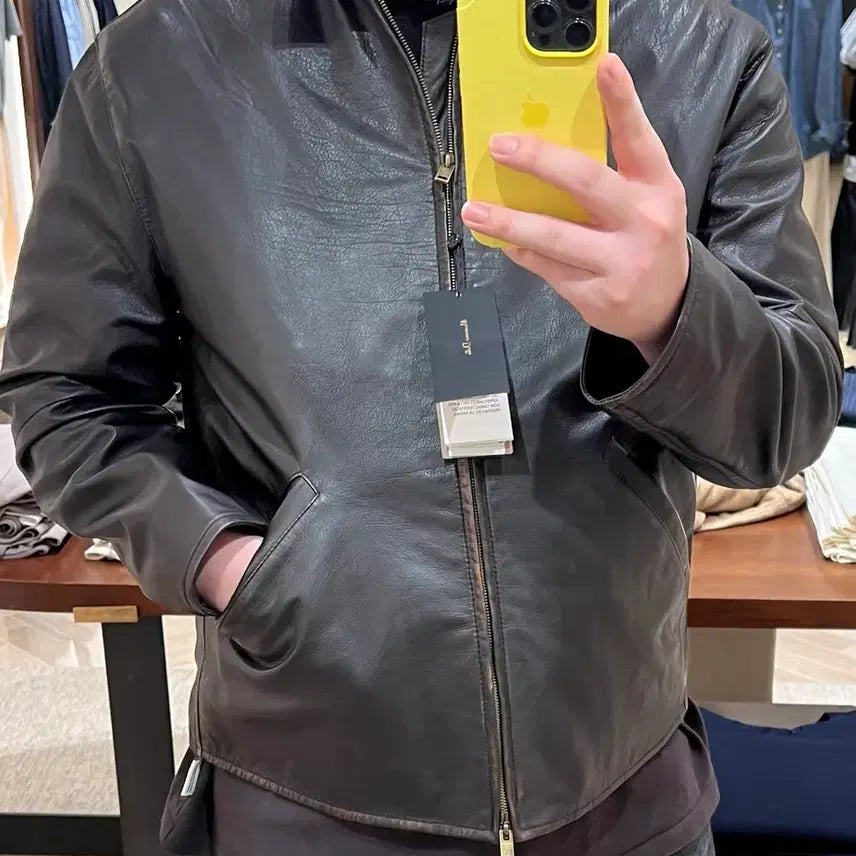 [BUNJANG] Massimo Dutti Men's Leather Jacket Dark Brown / 마시모두띠 남성 가죽자켓 다크 브라운
