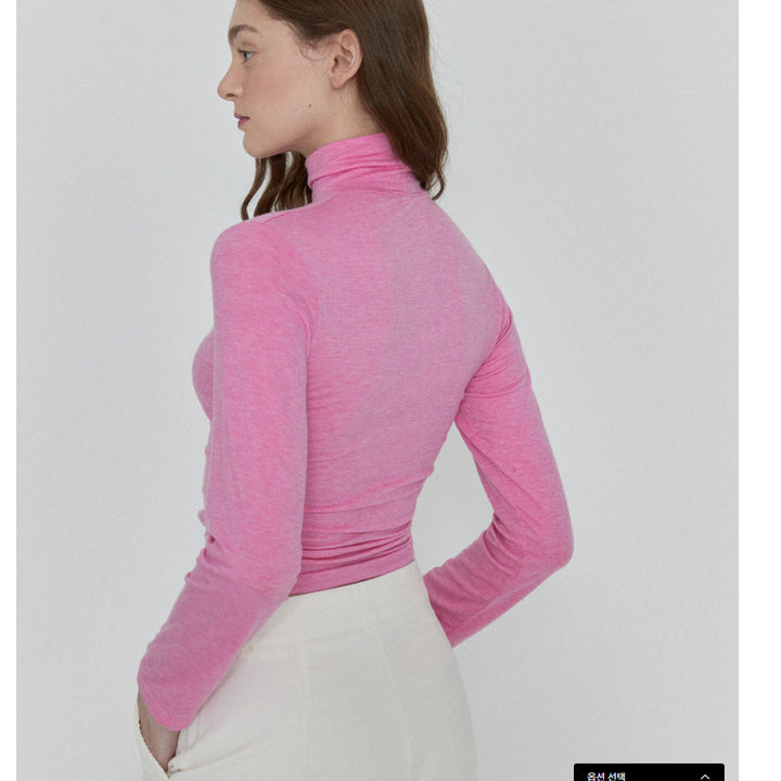 [BUNJANG] LOYAL DECIDE Vivid Pink Turtleneck T-shirt / LOYAL DECIDE 울 터틀넥T (FREE/vivid PINK)