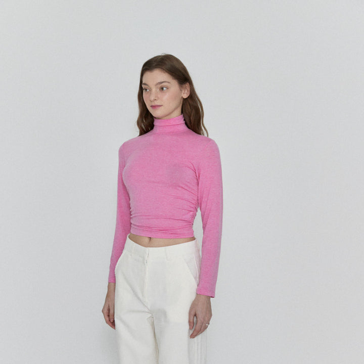 [BUNJANG] LOYAL DECIDE Vivid Pink Turtleneck T-shirt / LOYAL DECIDE 울 터틀넥T (FREE/vivid PINK)
