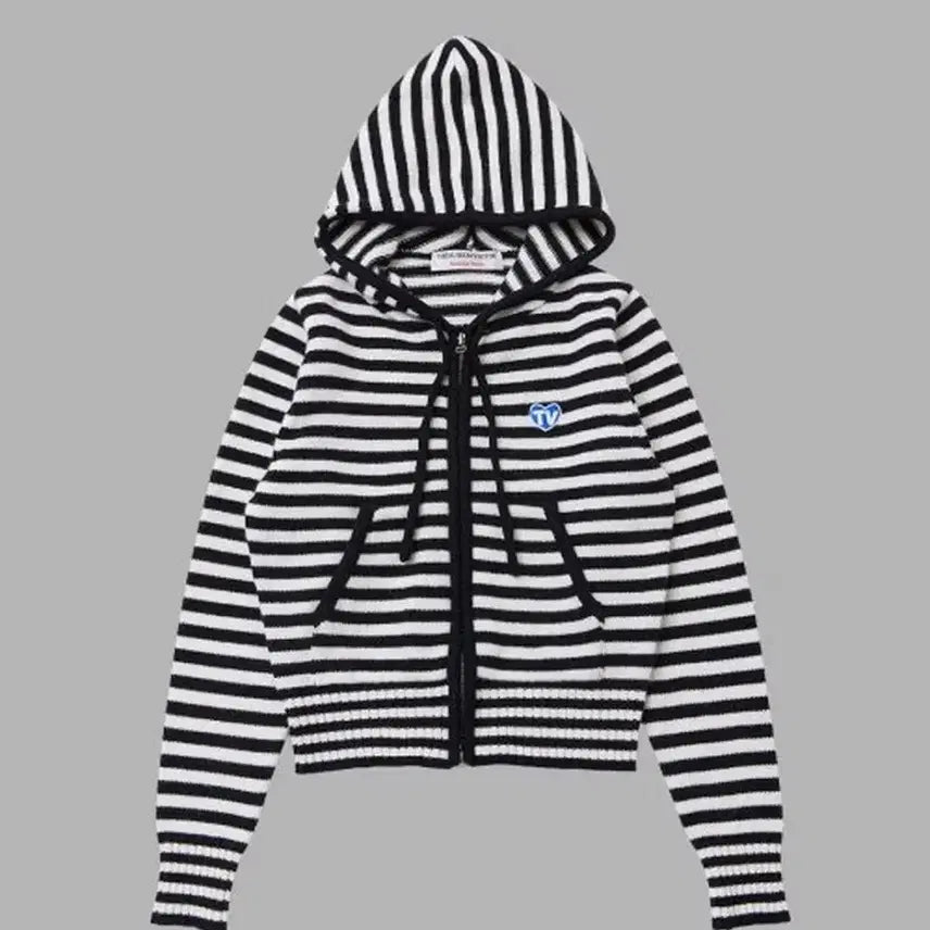 [BUNJANG] The Museum Visitor Stripe Zip-Up Hoody Black / 더뮤지엄비지터 STRIPE ZIP-UP HOODY BLACK