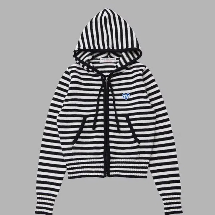 [BUNJANG] The Museum Visitor Stripe Zip-Up Hoody Black / 더뮤지엄비지터 STRIPE ZIP-UP HOODY BLACK