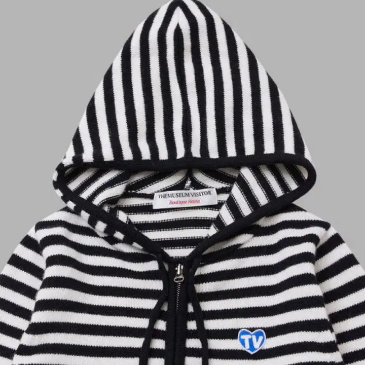 [BUNJANG] The Museum Visitor Stripe Zip-Up Hoody Black / 더뮤지엄비지터 STRIPE ZIP-UP HOODY BLACK