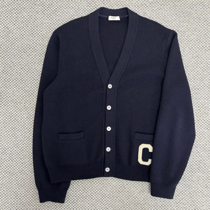[BUNJANG] Celine Wool College Cardigan (XL, Navy) / [XL]셀린느 울 컬리지 가디건