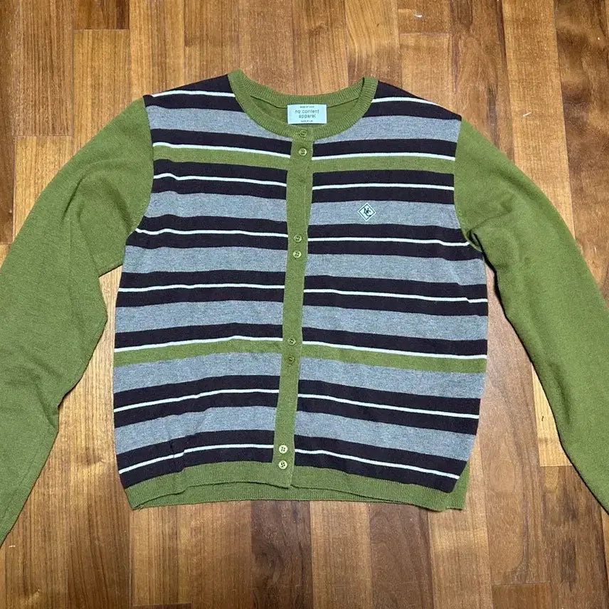 [BUNJANG] NO CONTEXT Cashmere Wool Striped Cardigan Olive / 노컨텐츠 캐시미어 울 스트라이프 가디건 올리브