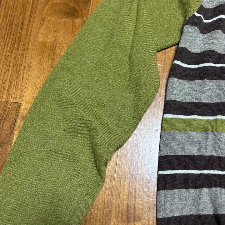 [BUNJANG] NO CONTEXT Cashmere Wool Striped Cardigan Olive / 노컨텐츠 캐시미어 울 스트라이프 가디건 올리브