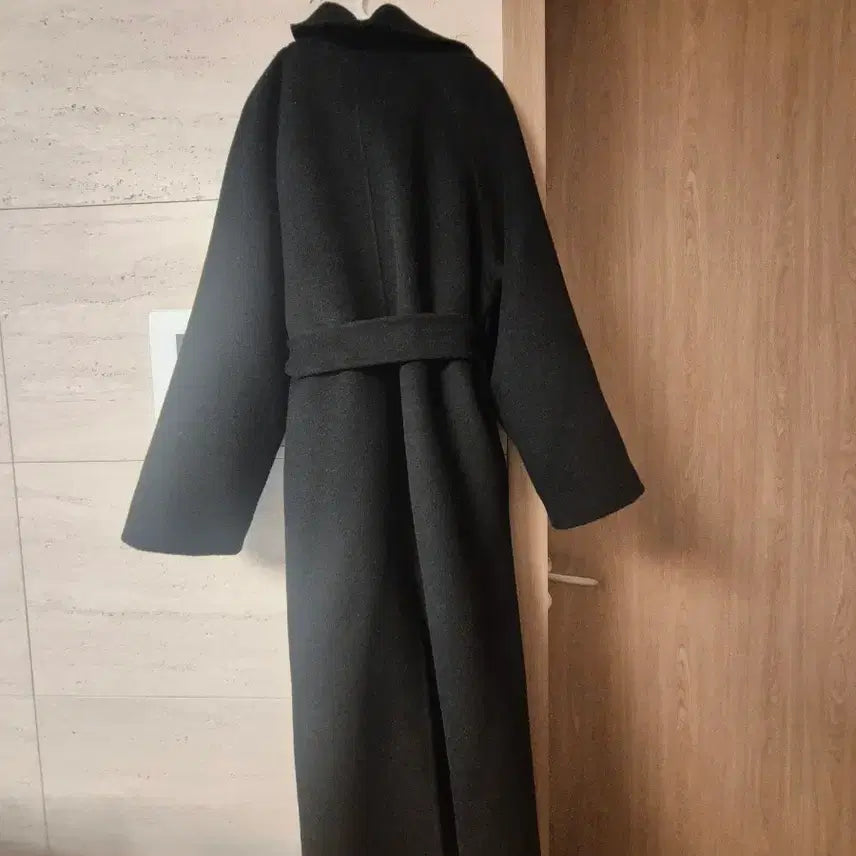 [BUNJANG] Handmade 100% Wool Black Belted Long Coat / 핸드메이드 울100  블랙 벨티드 롱 코트입니다