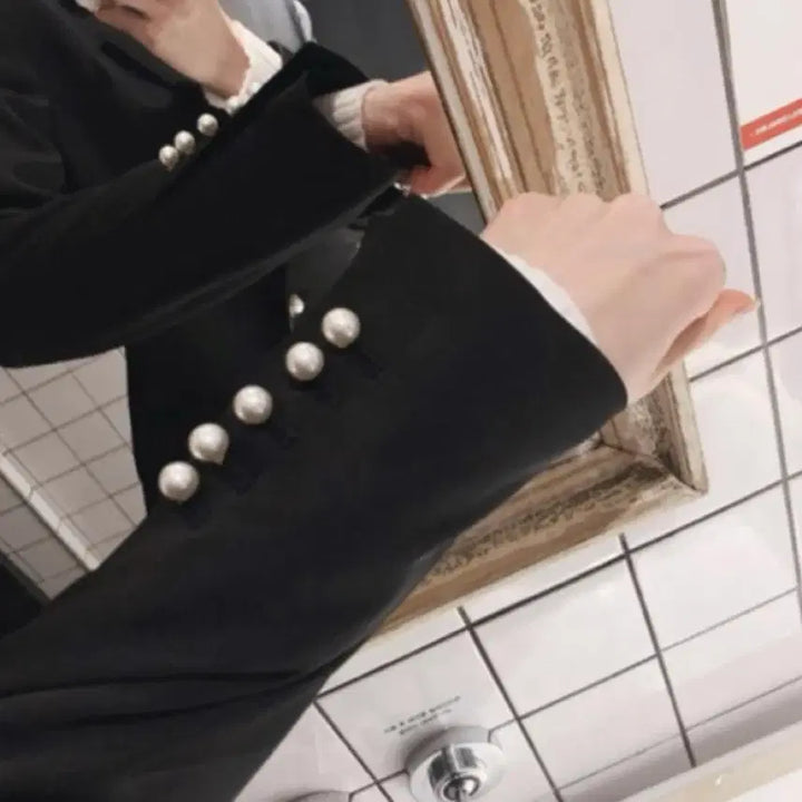 [BUNJANG] RoseFactory Stitch Jacket S Black Pearl Button / 로즈팩토리 스티치 자켓 S 진주 버튼 블랙 아네로즈 시에 로즈니 로아르