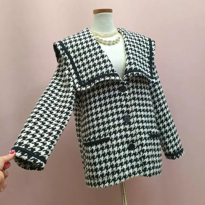 [BUNJANG] Houndstooth Sailor Collar Tweed Coat / 하운드투스 세일러카라 트위드 코트