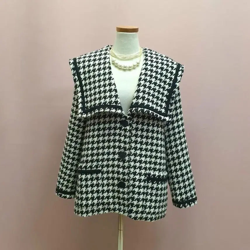 [BUNJANG] Houndstooth Sailor Collar Tweed Coat / 하운드투스 세일러카라 트위드 코트