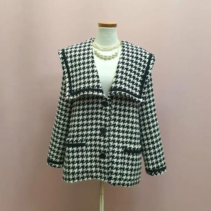 [BUNJANG] Houndstooth Sailor Collar Tweed Coat / 하운드투스 세일러카라 트위드 코트