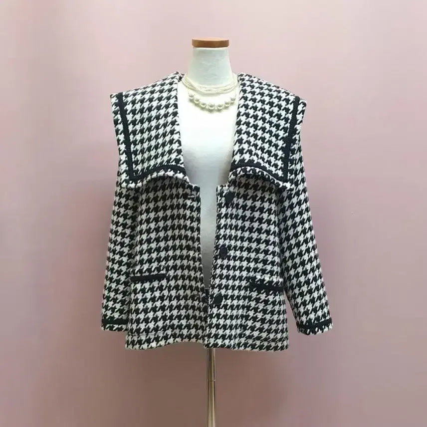 [BUNJANG] Houndstooth Sailor Collar Tweed Coat / 하운드투스 세일러카라 트위드 코트