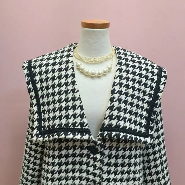 [BUNJANG] Houndstooth Sailor Collar Tweed Coat / 하운드투스 세일러카라 트위드 코트
