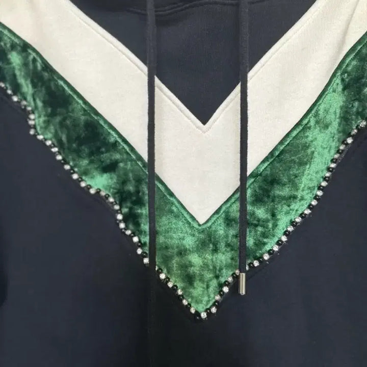 [BUNJANG] Sandro Black Velvet Embellished Fleece Hoodie / 산드로 블랙 벨벳 포인트 기모후드티